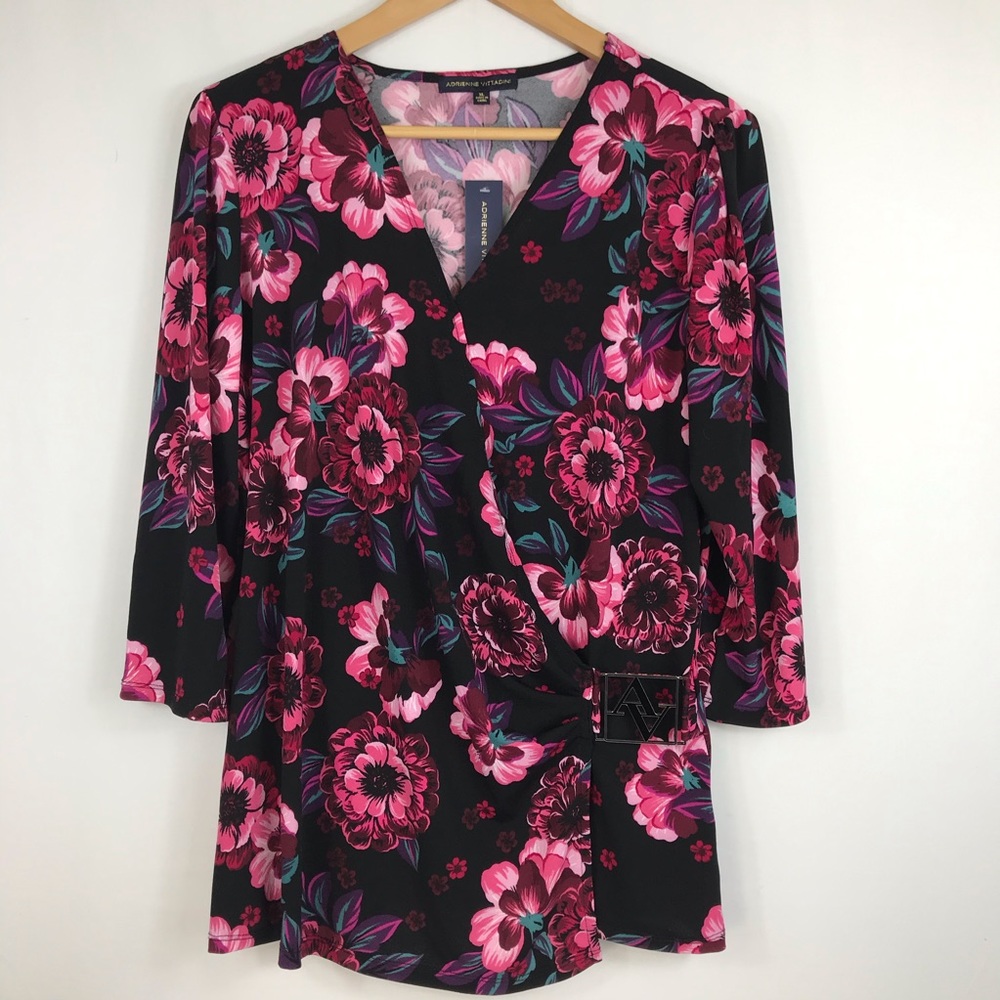 Adrienne Vittadini Size XL Floral Wrap Blouse